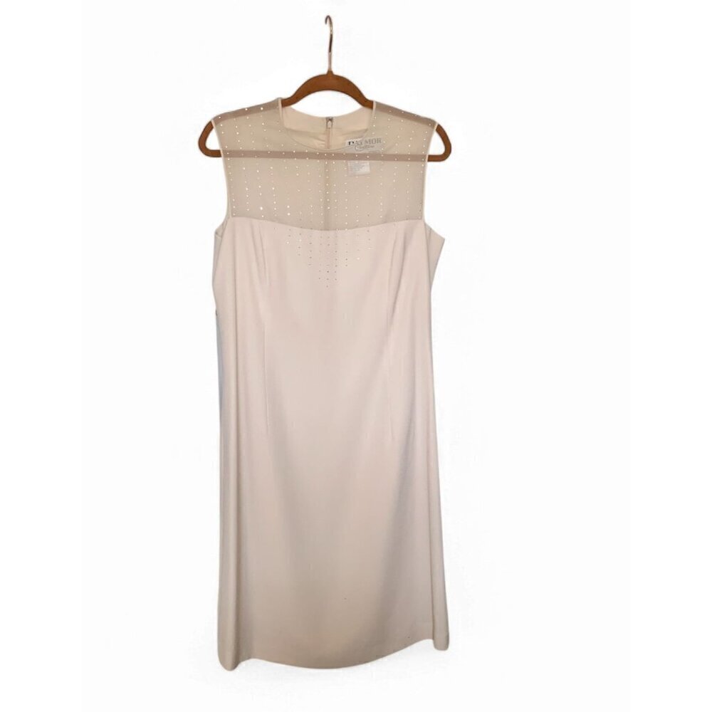 Daymor Couture Ivory Sleeveless Sheath Dress Rhinestone-Embellished Mesh Sz 12